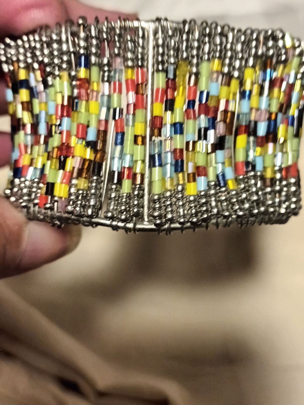 Multicolor Beaded Silver-Tone Cuff Bracelet